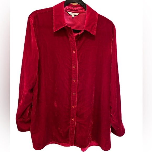 John Mark Velvet Point Collar Long Sleeve Button Front Tunic Scarlet Romantic - Picture 4 of 7